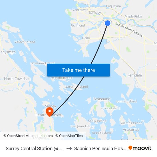 Surrey Central Station @ Bay 8 to Saanich Peninsula Hospital map