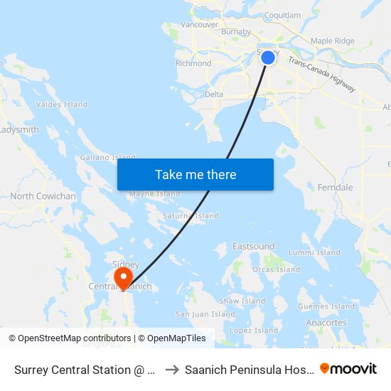 Surrey Central Station @ Bay 2 to Saanich Peninsula Hospital map