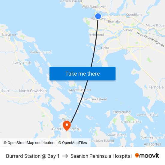 Burrard Station @ Bay 1 to Saanich Peninsula Hospital map
