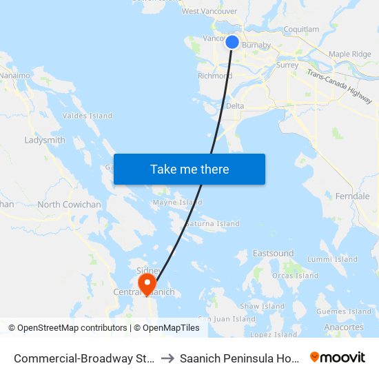 Commercial-Broadway Station to Saanich Peninsula Hospital map