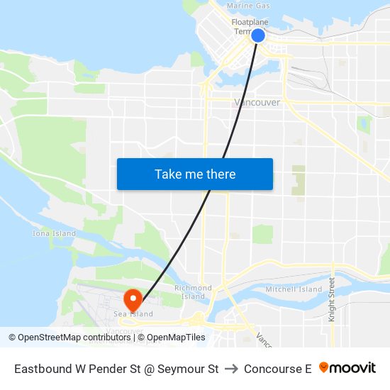 Eastbound W Pender St @ Seymour St to Concourse E map