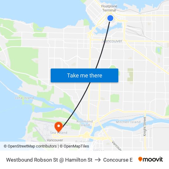 Westbound Robson St @ Hamilton St to Concourse E map