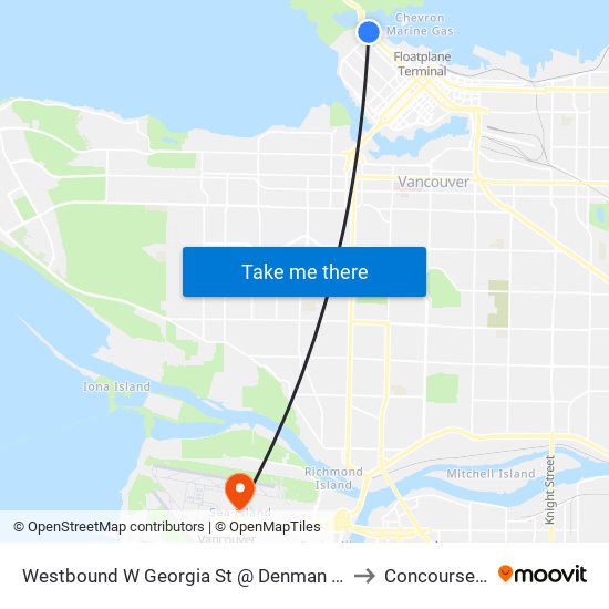 Westbound W Georgia St @ Denman St to Concourse E map