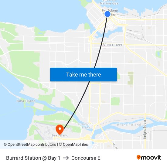 Burrard Station @ Bay 1 to Concourse E map