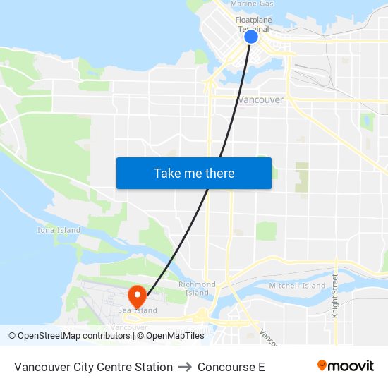 Vancouver City Centre Station to Concourse E map