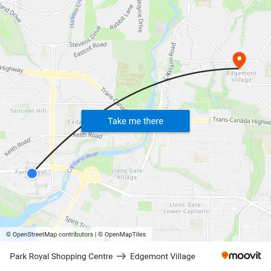 Park Royal Shopping Centre to Edgemont Village map