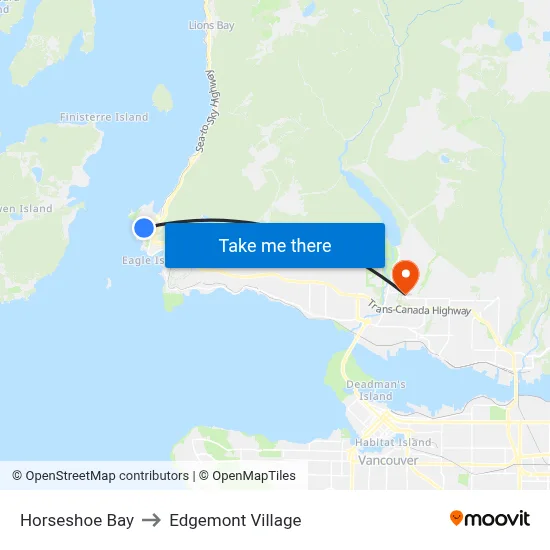 Horseshoe Bay to Edgemont Village map