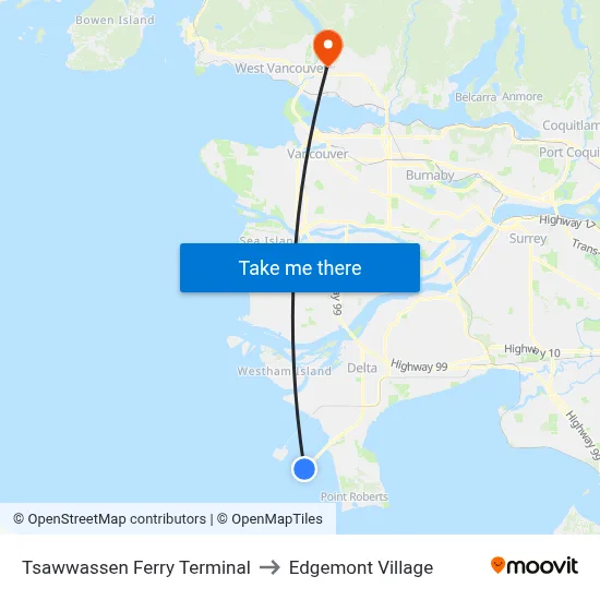 Tsawwassen Ferry Terminal to Edgemont Village map
