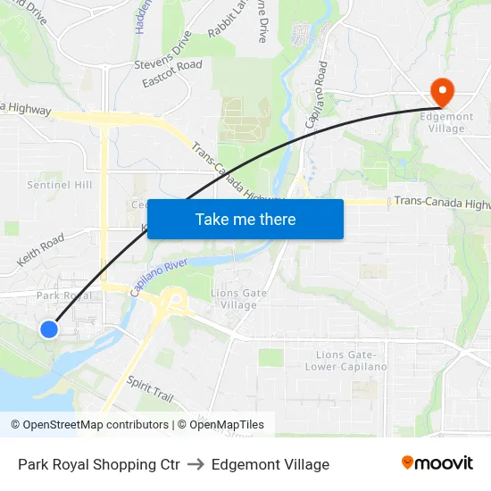 Park Royal Shopping Ctr to Edgemont Village map