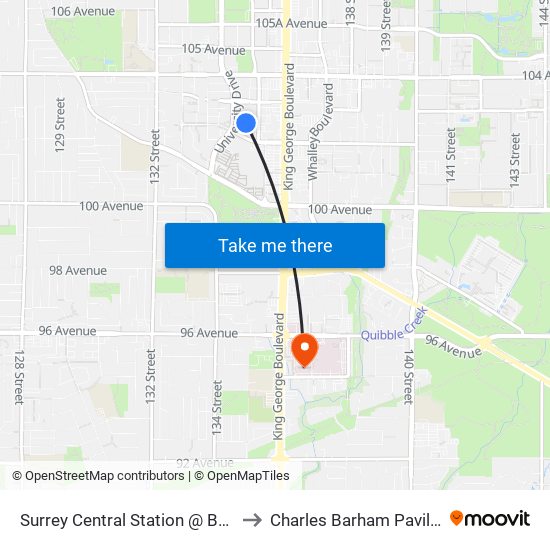 Surrey Central Station @ Bay 8 to Charles Barham Pavilion map