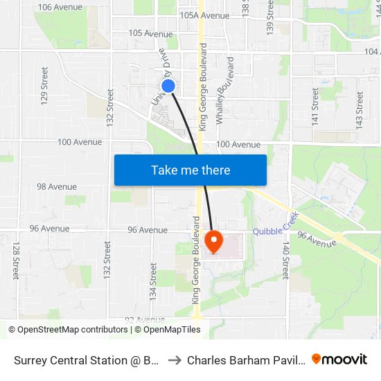 Surrey Central Station @ Bay 4 to Charles Barham Pavilion map