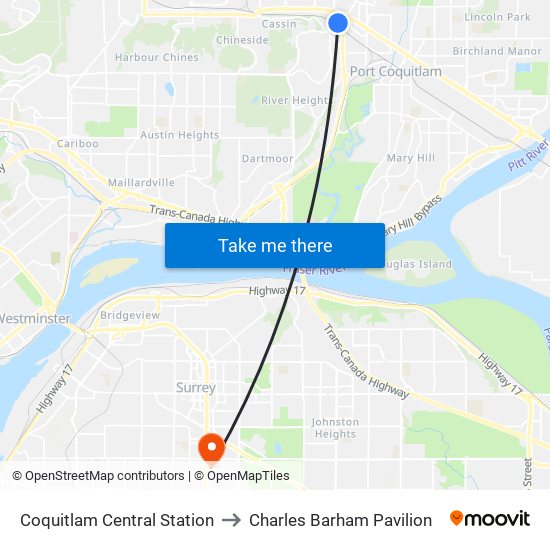 Coquitlam Central Station to Charles Barham Pavilion map