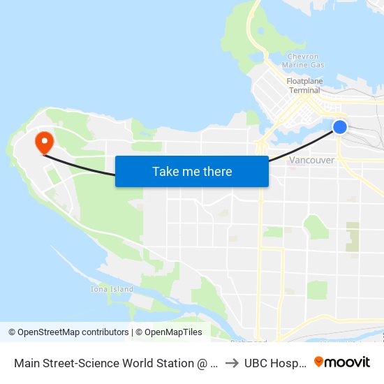 Main Street-Science World Station @ Bay 1 to UBC Hospital map
