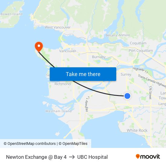 Newton Exchange @ Bay 4 to UBC Hospital map