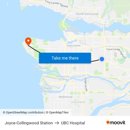 Joyce-Collingwood Station to UBC Hospital map