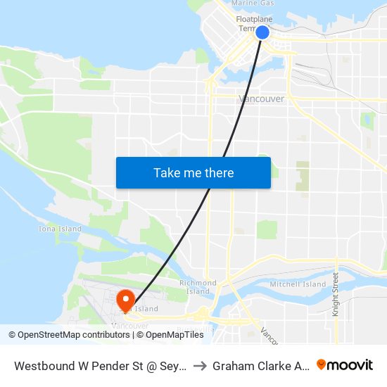 Westbound W Pender St @ Seymour St to Graham Clarke Atrium map