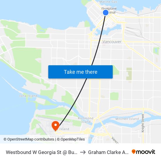 Westbound W Georgia St @ Burrard St to Graham Clarke Atrium map