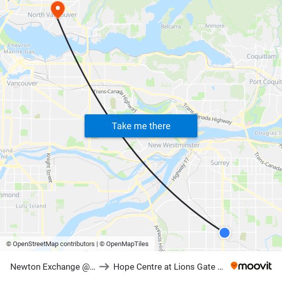 Newton Exchange @ Bay 4 to Hope Centre at Lions Gate Hospital map