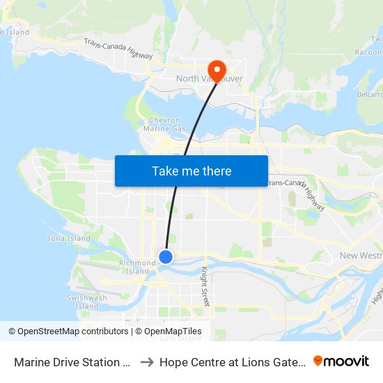 Marine Drive Station @ Bay 1 to Hope Centre at Lions Gate Hospital map