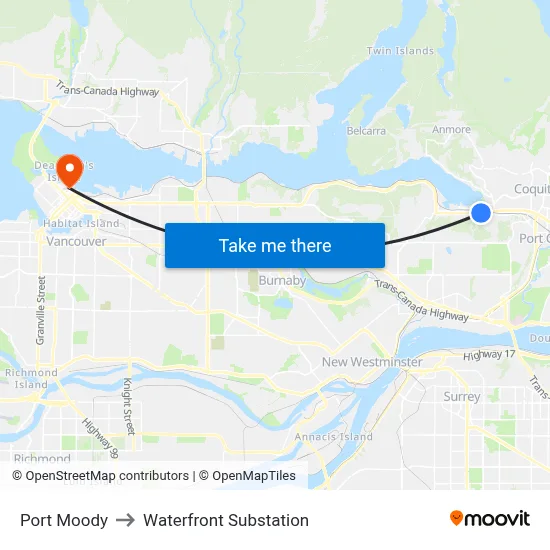 Port Moody to Waterfront Substation map