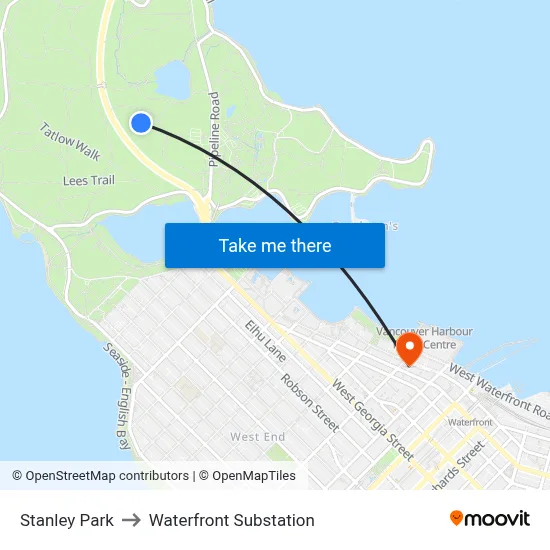 Stanley Park to Waterfront Substation map
