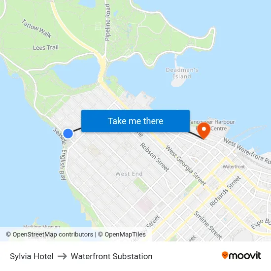 Sylvia Hotel to Waterfront Substation map