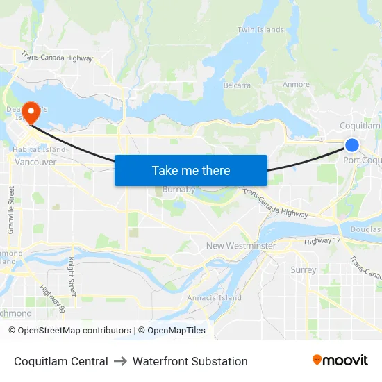 Coquitlam Central to Waterfront Substation map
