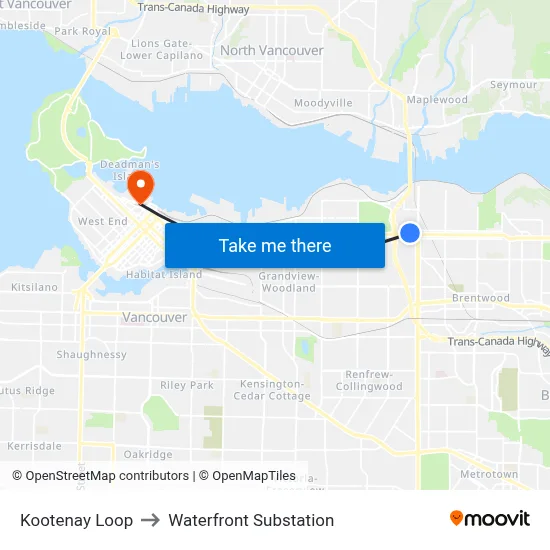 Kootenay Loop to Waterfront Substation map