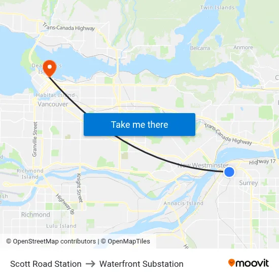 Scott Road Station to Waterfront Substation map