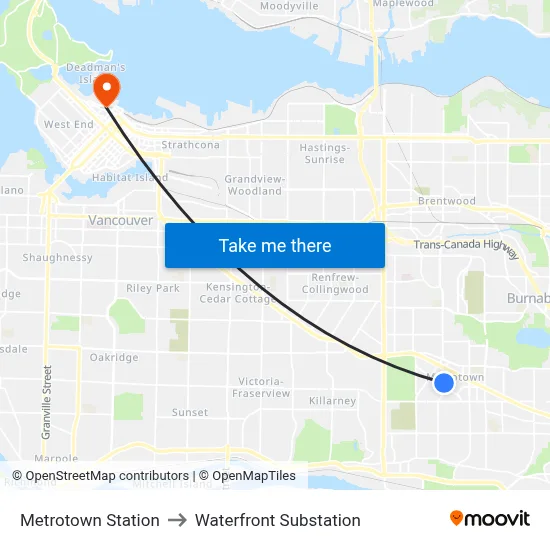 Metrotown Station to Waterfront Substation map