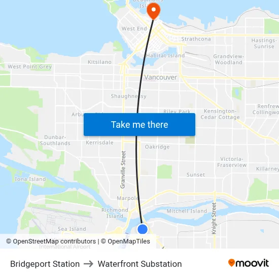 Bridgeport Station to Waterfront Substation map