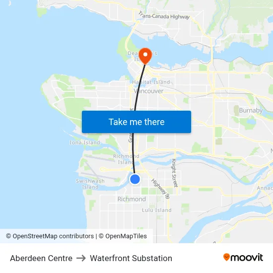 Aberdeen Centre to Waterfront Substation map