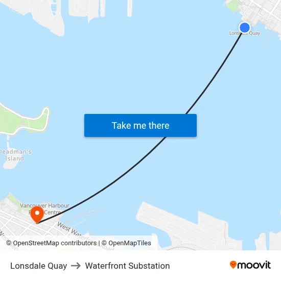 Lonsdale Quay to Waterfront Substation map