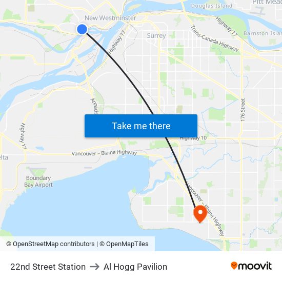 22nd Street Station to Al Hogg Pavilion map