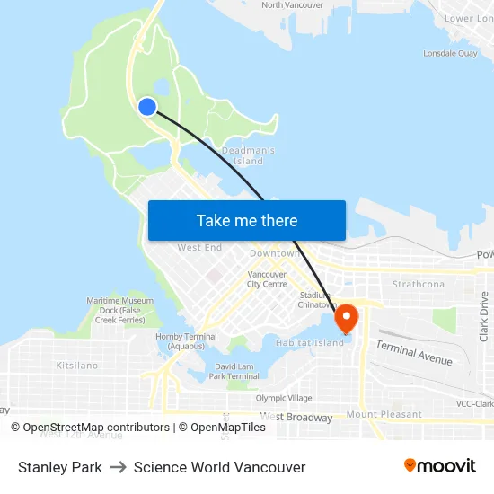 Stanley Park to Science World Vancouver map