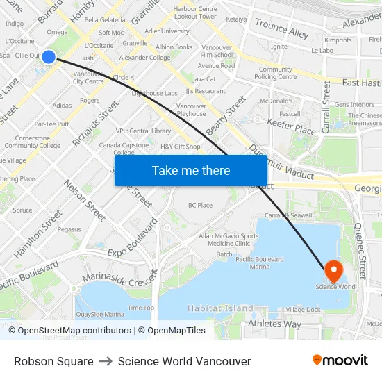 Robson Square to Science World Vancouver map