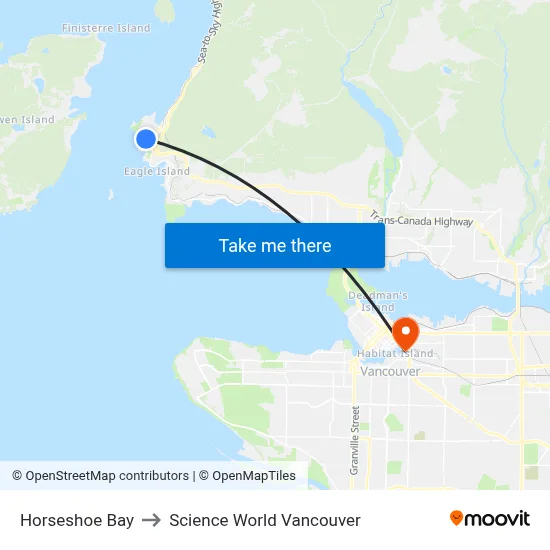 Horseshoe Bay to Science World Vancouver map