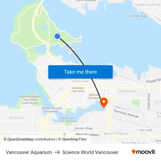 Vancouver Aquarium to Science World Vancouver map