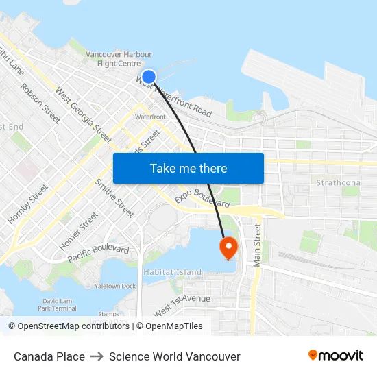 Canada Place to Science World Vancouver map