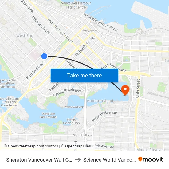 Sheraton Vancouver Wall Centre to Science World Vancouver map