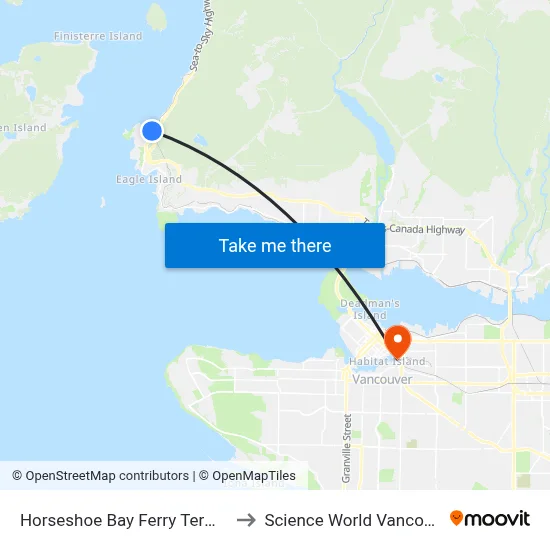 Horseshoe Bay Ferry Terminal to Science World Vancouver map