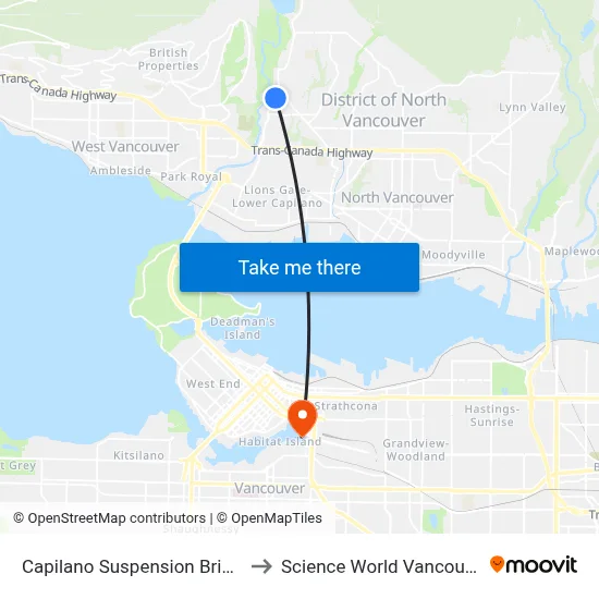 Capilano Suspension Bridge to Science World Vancouver map