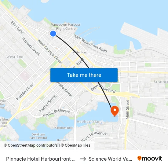 Pinnacle Hotel Harbourfront Vancouver to Science World Vancouver map