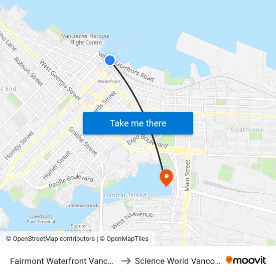 Fairmont Waterfront Vancouver to Science World Vancouver map