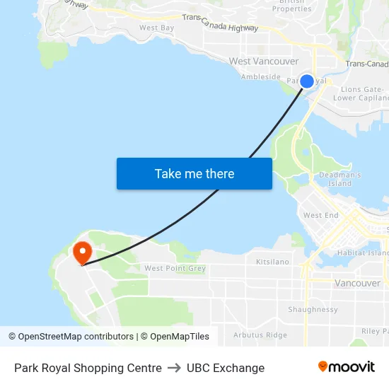 Park Royal Shopping Centre to UBC Exchange map