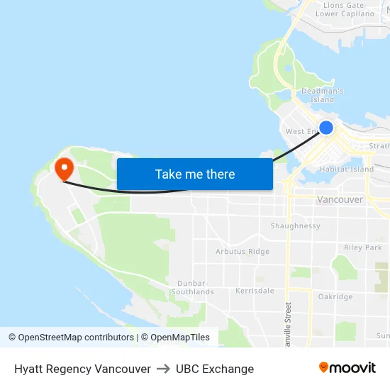 Hyatt Regency Vancouver to UBC Exchange map