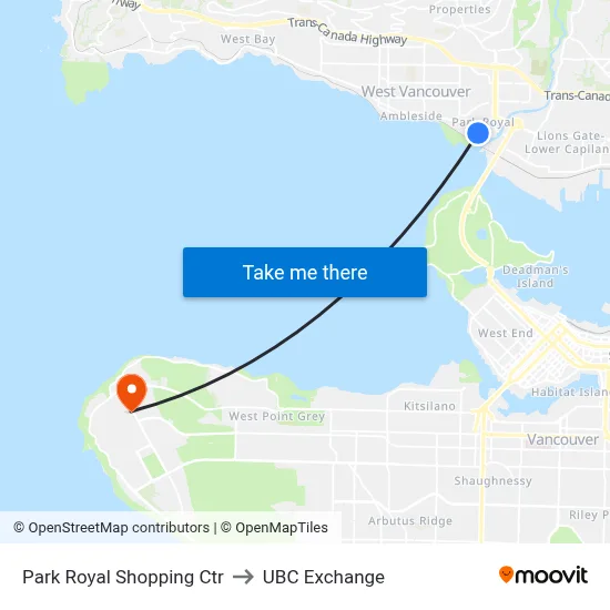 Park Royal Shopping Ctr to UBC Exchange map