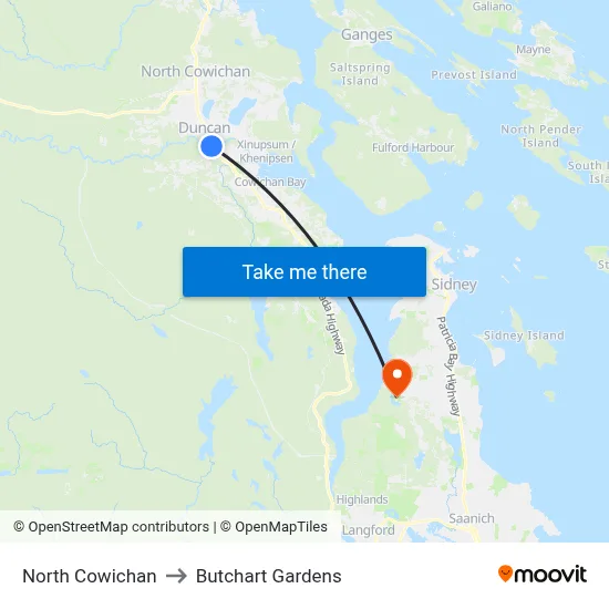 North Cowichan to Butchart Gardens map