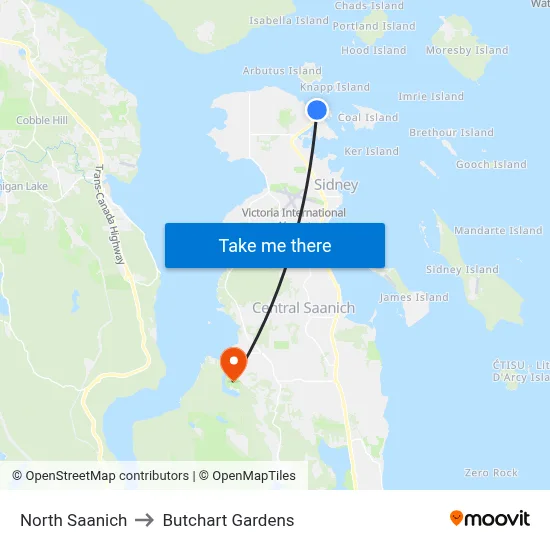 North Saanich to Butchart Gardens map