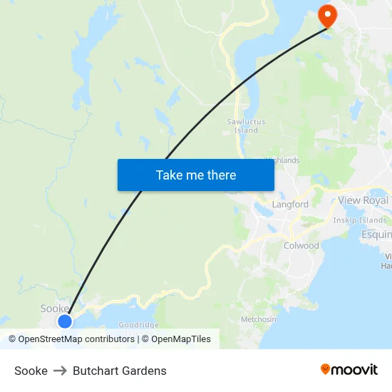Sooke to Butchart Gardens map